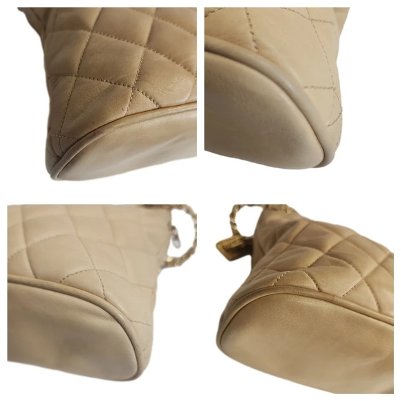 Authentic cream beige CHANEL matelasse quilted double chain shoulder bag - Picture 9 of 11